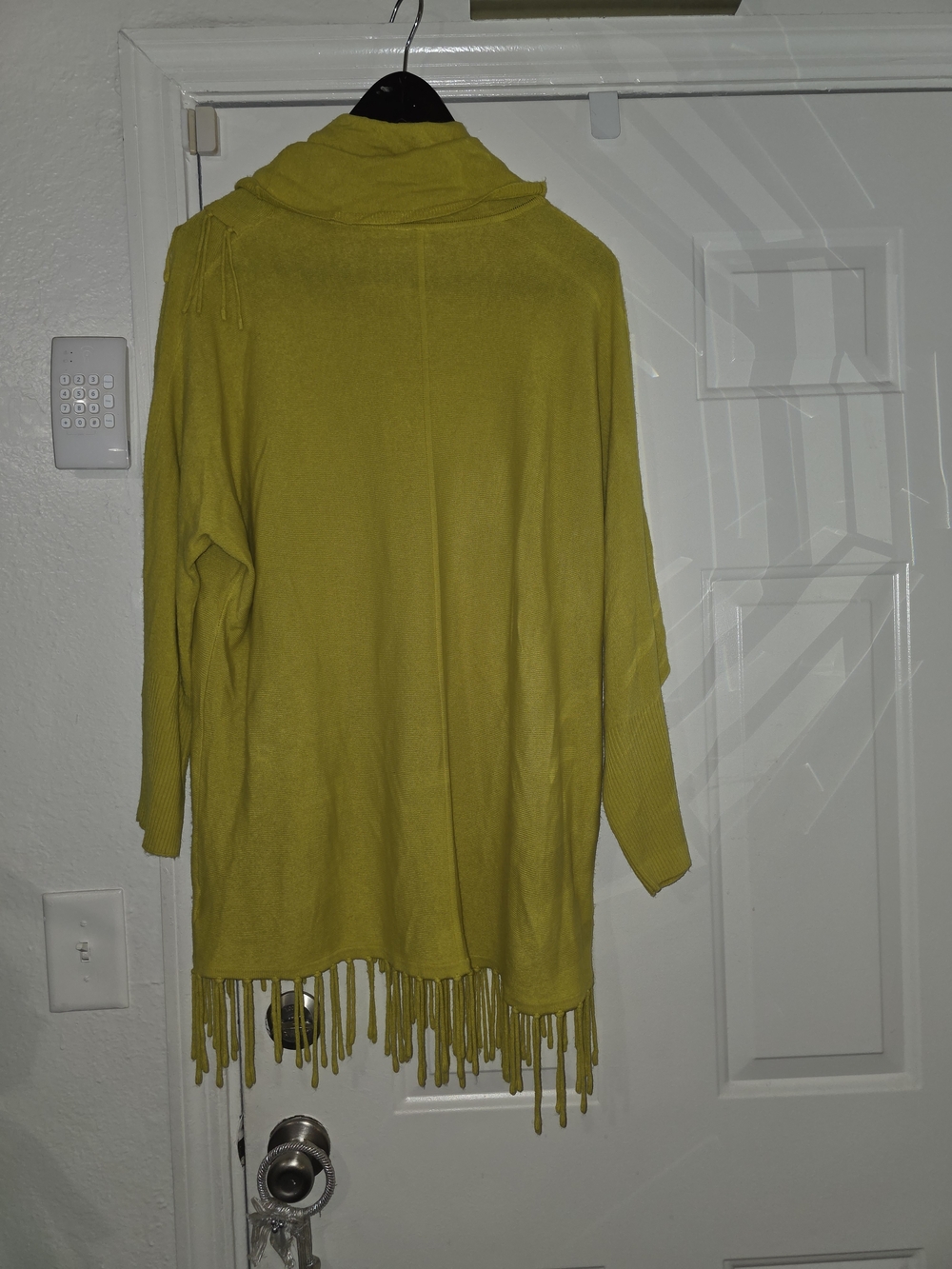 NY Collection Chartreuse Cowl Neck Fringe Tunic Sweater - Picture 2 of 4